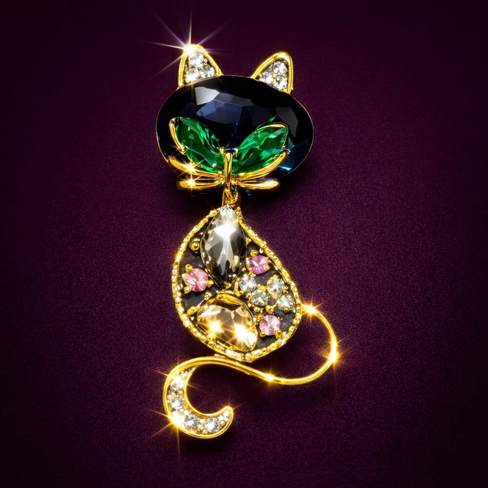 Crystal Rhinestone Kitty Cat Brooch Bag Charm